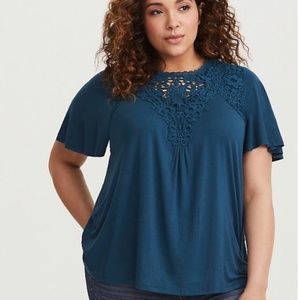 Torrid Teal Crochet Trim Top NWT - Size 2